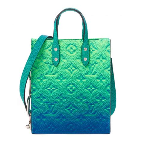 LOUIS VUITTON Taurillon Illusion Sac Plat XS Bleu Vert 1510975 